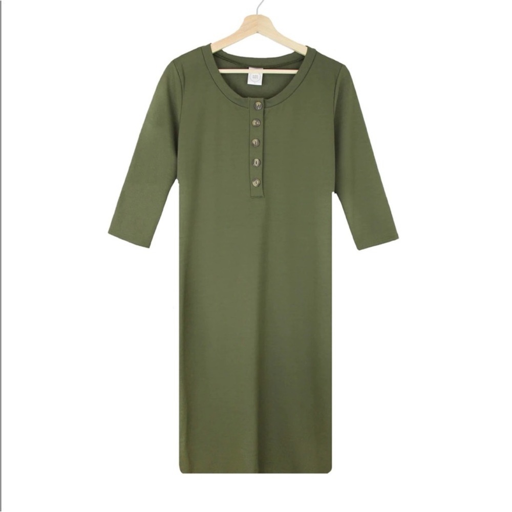 Lou Lou and Company The Everyday Dress Button‎ Maternity Nursing Olive Green